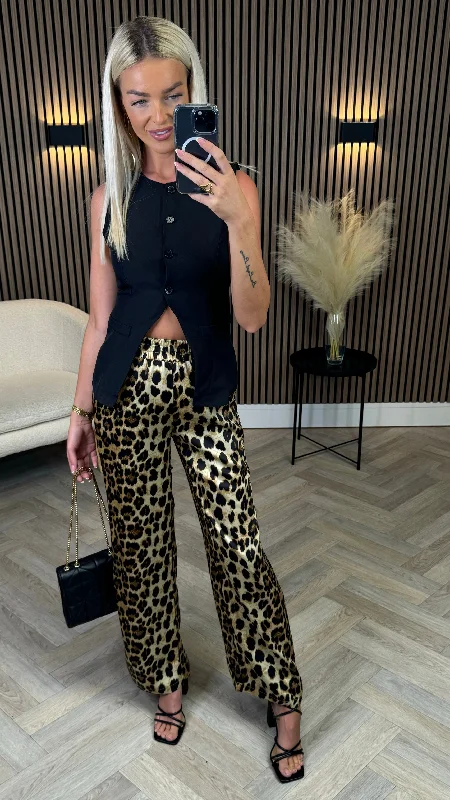 Vespera Beige & Black Leopard Print Trousers