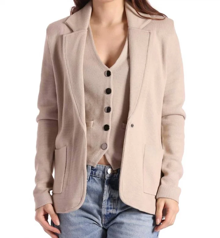 Cotton Blend Long Line Blazer In Brown Sugar