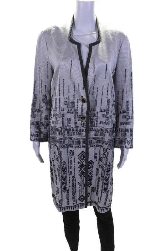 Etro Womens Button Up Long Sleeve Printed Woven Duster Jacket Gray Black IT 44