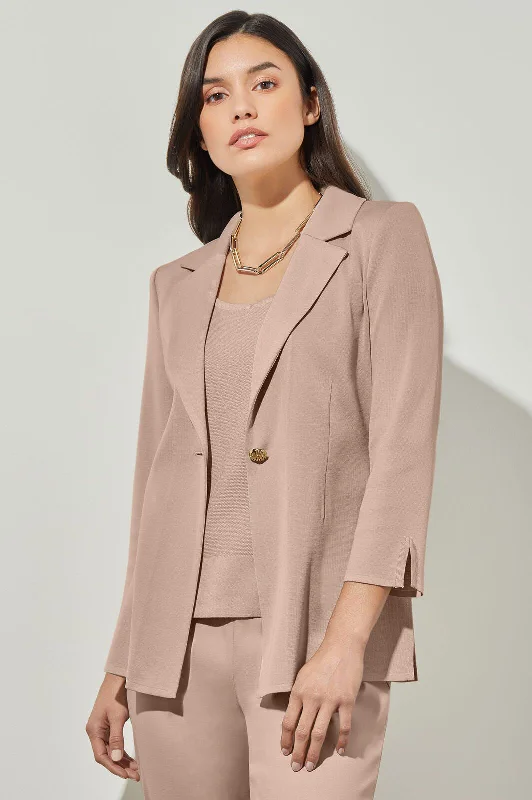 Plus Size Single-Button Jacket - Lapel Collar Knit, Java