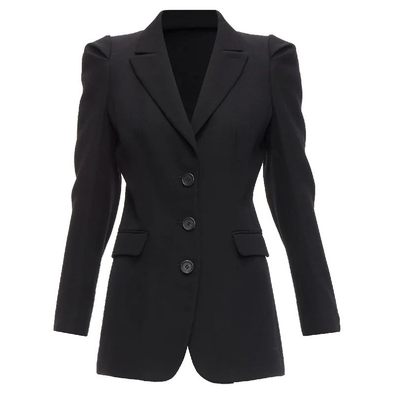 Prada Virgin Wool Puffed Shoulder Fitted Formal Blazer