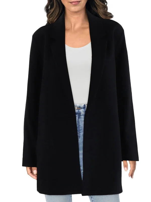 Womens Wool Long Open-Front Blazer