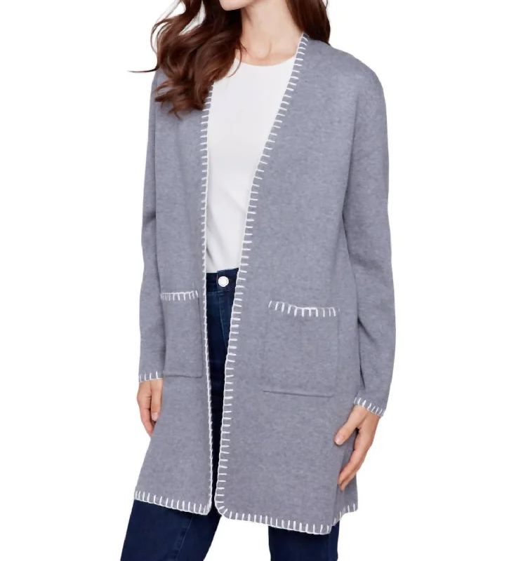 Blanket Stitch Cardigan In Grey