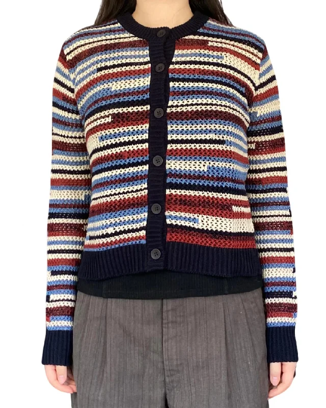 Broken Mesh Stitch Cardigan In Navy Blue Combo