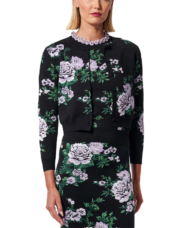 Carolina Herrera 3/4-Sleeve Cropped Silk-Blend Cardigan