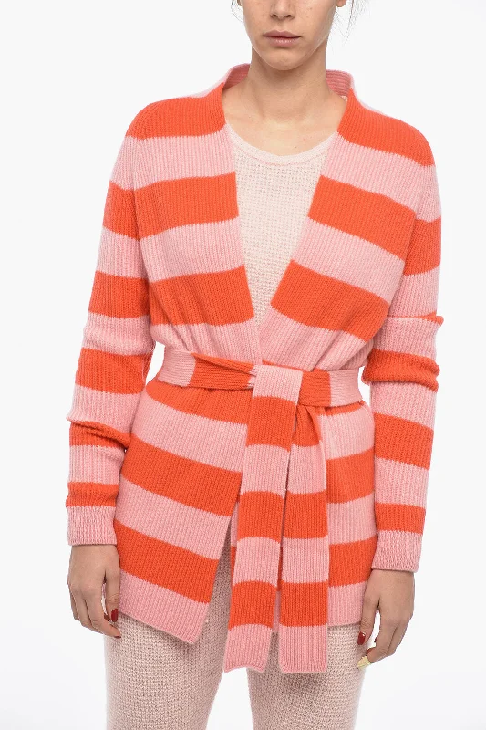 Chicca Lualdi Striped Cashmere Cardigan with Belt