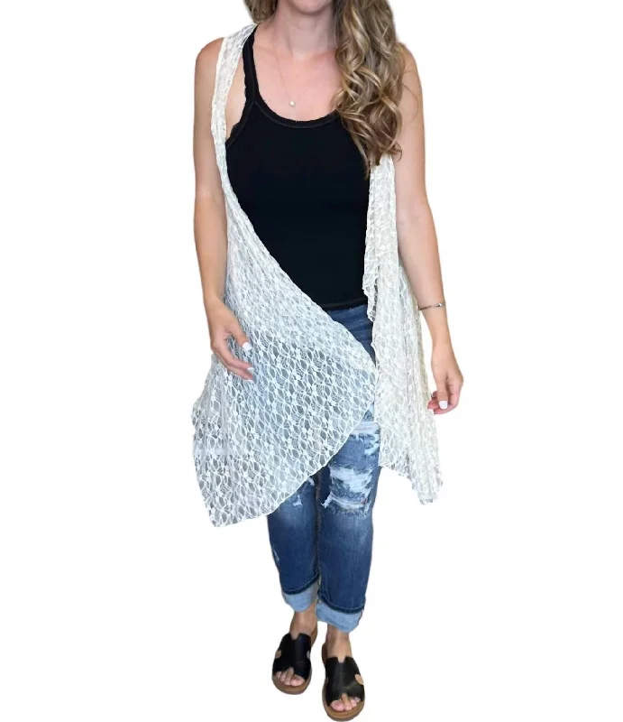 Dance Party Neutral Lace Cardigan Vest In Natural