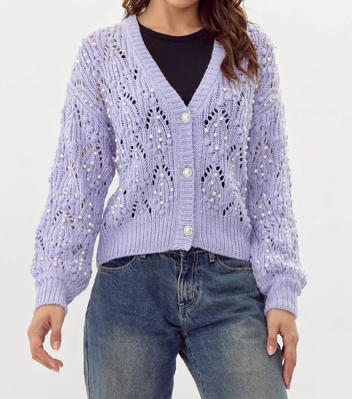 Daniella Pearl Cardigan In Lilac