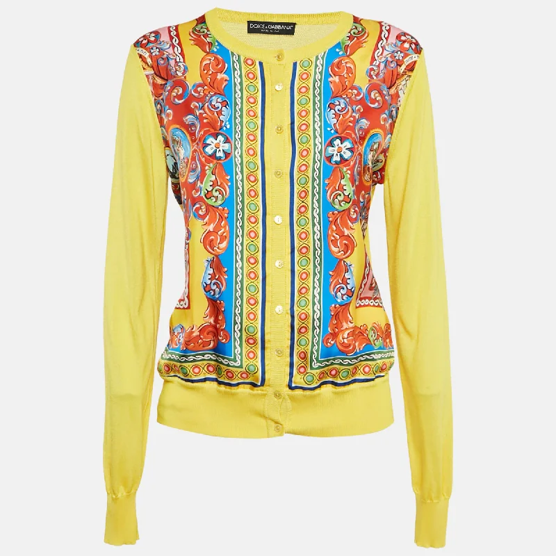 Dolce & Gabbana Yellow Caretto Print Silk Cardigan