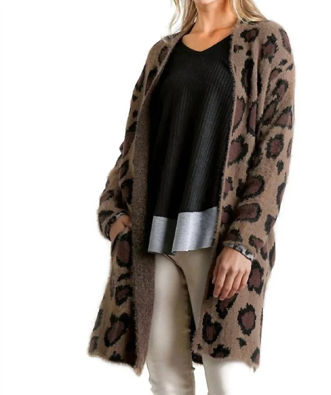 Fuzzy Leopard Cardigan In Brown