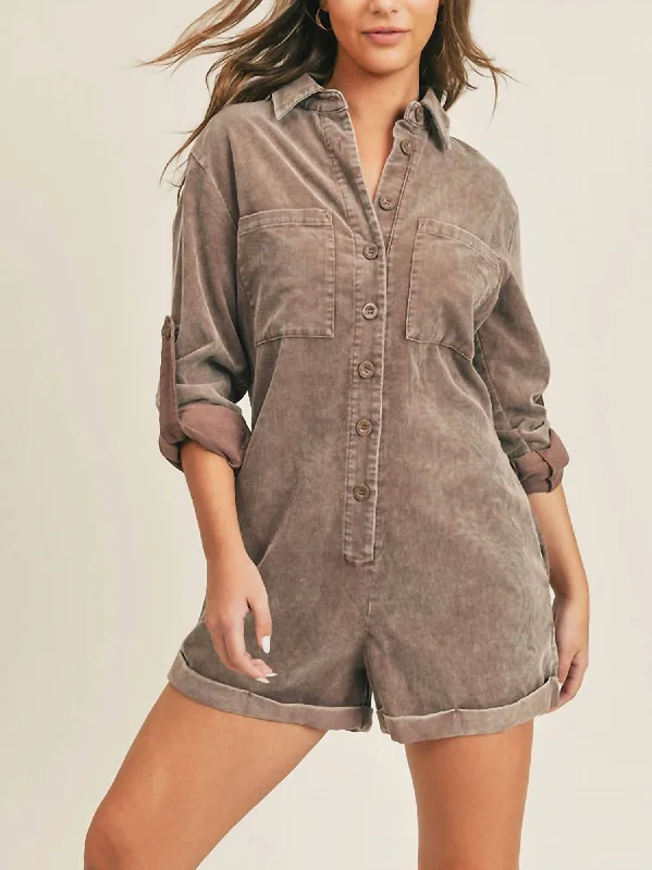 Get Like This Corduroy Romper In Washed Mocha