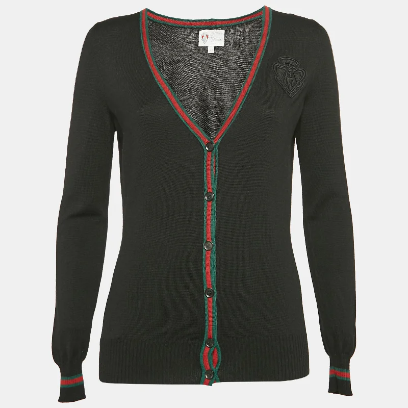 Gucci Black Equestrian Patch Knit Cardigan