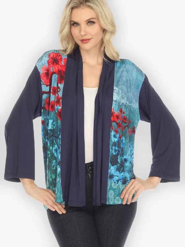 Joy Bloom Border Knit Cardigan in Blue