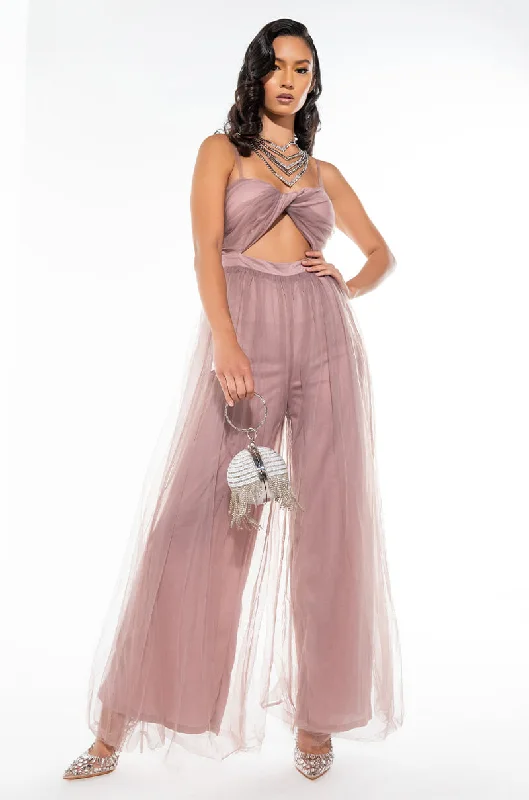 LOVE IS IN THE AIR FASHION TULLE JUMPSUIT BLUSH TAUPE