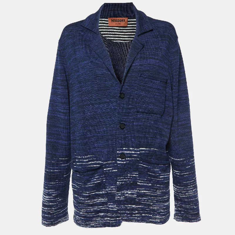 Missoni Navy Blue Patterned Knit Button Front Cardigan