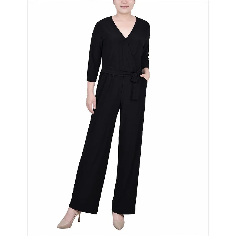 Petites Womens Solid Wide Leg Jumpsuit