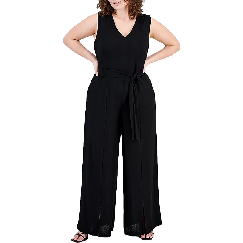 Plus Womens V Neck One Piece Jumpsuit