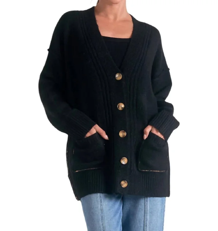 Pocket Front Cardigan In Black