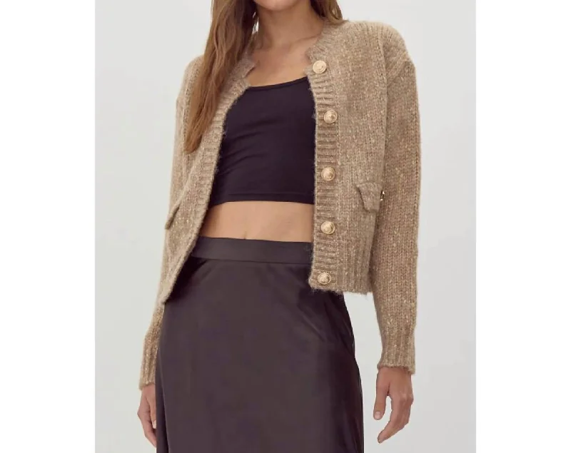 Preppy Knit Crop Cardigan In Beige