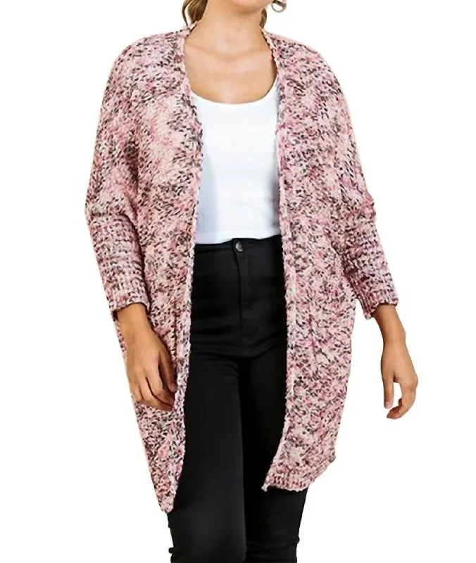 Tweed Cardigan In Pink Mix