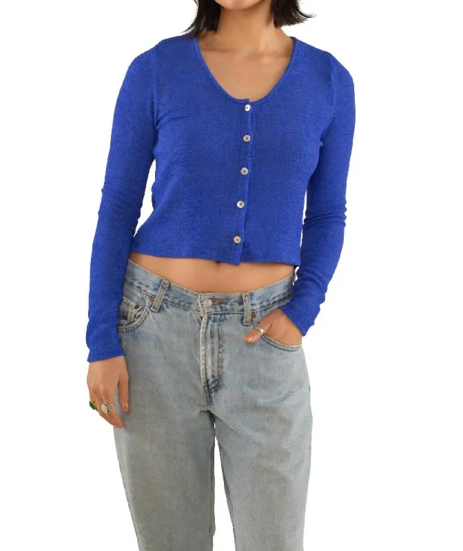 Ty Textured Cardigan In Royal Blue