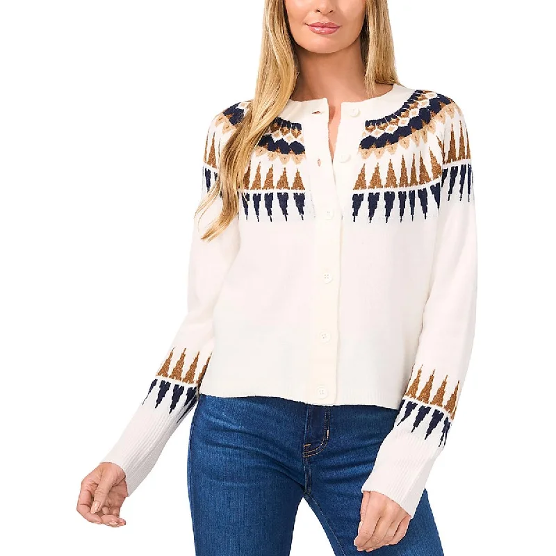 Womens Knit Ribbed Trim Cardigan Sweater