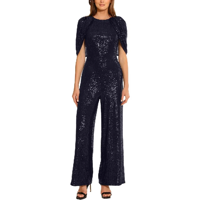 Womens Sequin Cape Sleeve Jumpsuit