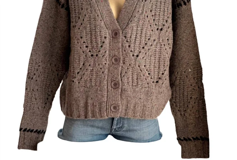 Women's Shaker V Neck Cardigan In Brownie/pumpernickel